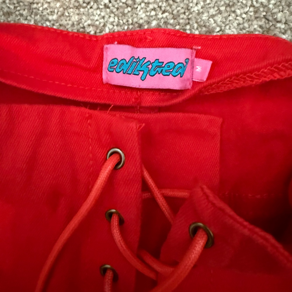 Edikted Red Lace-Up Pants - Picture 4 of 4
